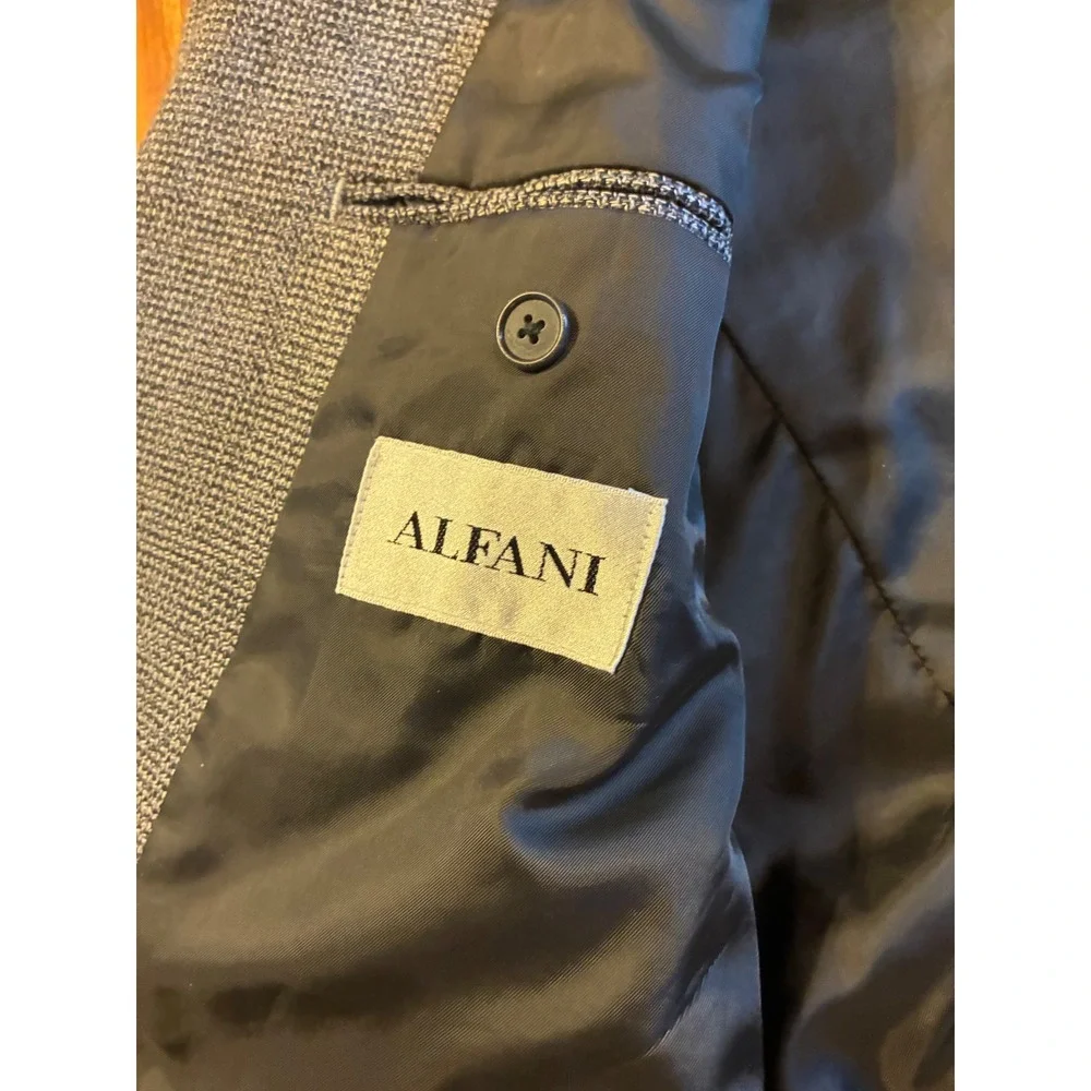 Alfani Pantex Italian Fabric Silk Wool Blazer Grey Black Sport‎ Coat NA30506 44L